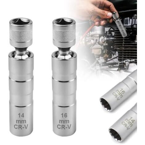 Lot de 2 clés à bougie d'allumage 14 mm et 16 mm, clé d'allumage, connecteur magnétique, douille 3/8", outil démontage pour la -