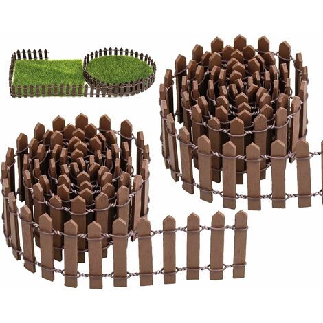 Lot de 2 clôtures en bois miniatures 90 x 5 cm petite palissade en bois jardin de fées clôture décorative de Noël pour micro paysage maison de poupée ornement de pot de fleur (café)