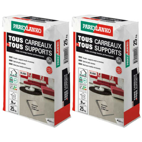 Lot de 2 Colles carrelage améliorées PAREXLANKO Tous carreaux tous supports - Blanc - 50kg