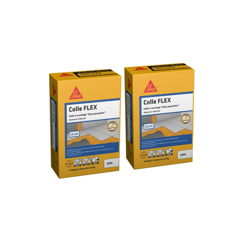 Sika - Lot de 2 colles à carrelage Ceram 200 Flex - Gris - 2,5 kg