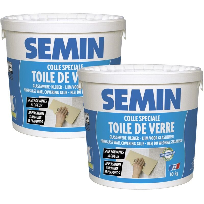 Lot de 2 colles en pâte pour toiles de verre Semin prête à l'emploi - seau de 10 kg