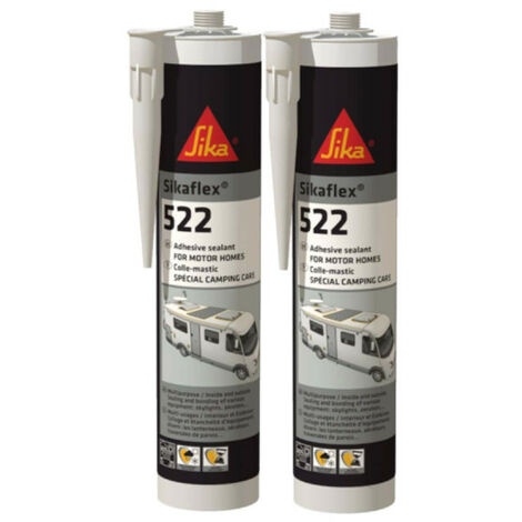 Lot de 2 colles mastic SIKA Sikaflex 522 Caravan – Blanc – 300ml – Résistance aux intempéries et aux UV – Fongicide et anti-moisissures