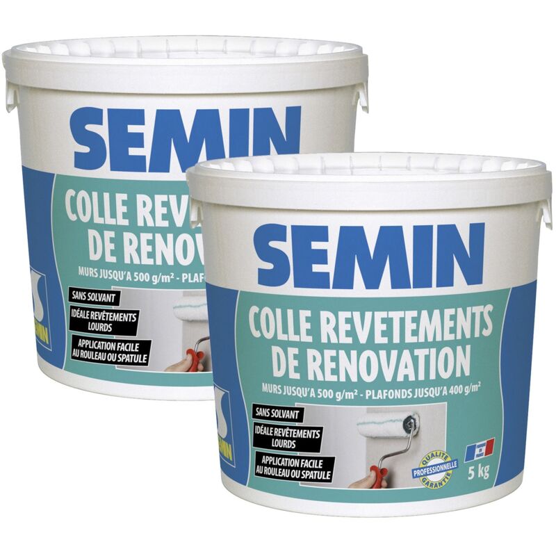 Lot de 2 colles pour revêtements de rénovation lisse en pâte Semin prête à l'emploi - seau de 5 kg