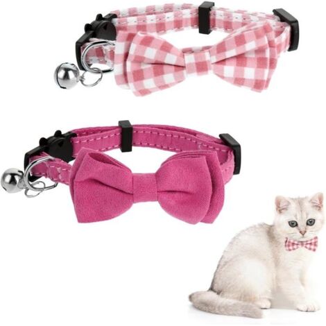 Lot de 2 colliers pour chat avec jolie clochette à nœud papillon amovible, collier réglable pour chat et chaton (rose)