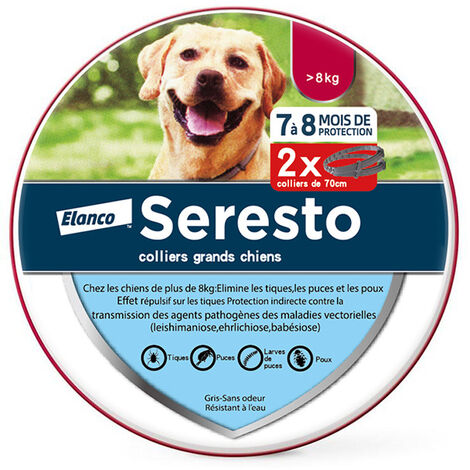 Lot de 2 colliers vermifuges in vitro Bayer Soledo pour chien de compagnie en plus des puces collier vermifuge in vitro 70CM adapté aux grands chiens