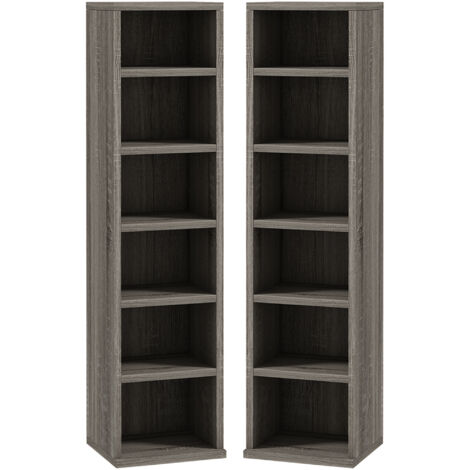 Lot de 2 colonnes de rangement CD-DVD, 12 casiers, 21x22,5x88,5 cm, capacité 204 CD, gris foncé