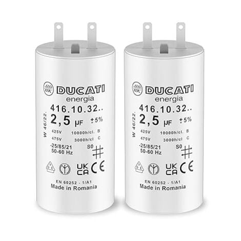 DUCATI ENERGIA Lot de 2 Condensateurs 2,5 uF pour Moteur de Volet Roulant Somfy Durée de Vie 10 000 Heures Condensateur Cylindrique Ducati