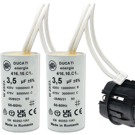 Lot de 2 – Condensateurs 3.5 µF spécial volet roulant BUBENDORFF – 2 fils avec connecteur – Fond plat – 450V