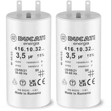 DUCATI ENERGIA Lot de 2 Condensateurs 3,5 uF pour Moteur de Volet Roulant Somfy Durée de Vie 10 000 Heures Condensateur Cylindrique Ducati