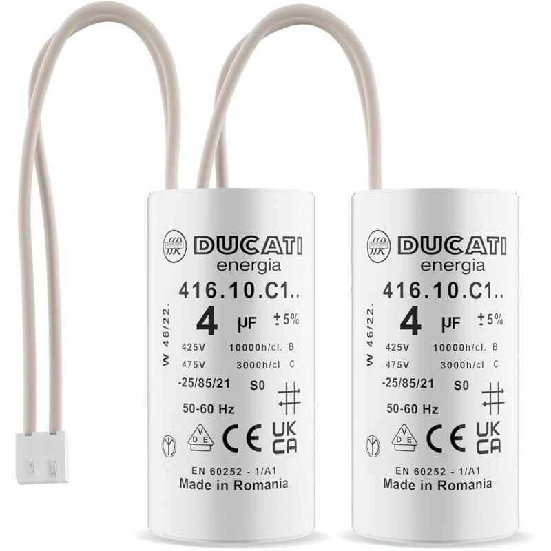 Lot de 2 Condensateurs 4 uF pour Moteur de Volet Roulant Bubendorff Durée de Vie 10 000 Heures Condensateur Cylindrique Ducati