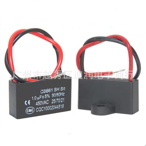 Lot de 2 condensateurs de démarrage CBB61 1 µF 450 V avec fils pour ventilateurs miniatures et appareils de faible puissance - Condensateur de fonctionnement 1 µF, prêt à l'emploi