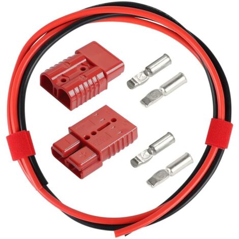 Lot de 2 connecteurs Anderson 50A avec câble électrique 60cm 10 AWG, ensemble de connecteurs de batterie haute intensité pour voitures, caravanes, bateaux, systèmes solaires, Rouge