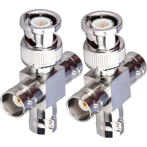 Lot de 2 connecteurs coaxiaux RF BNC mâle vers 3 femelles de type T, adaptateur coaxial répartiteur 4 voies pour câble de diffusion/extension, connecteurs en T BNC