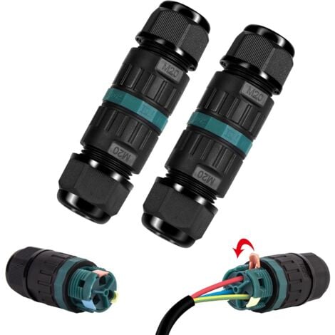 Lot de 2 connecteurs de câble étanches IP68 - Connecteur de câble étanche à 3 broches - Manchon de connexion pour câble de 5 à 9mm de diamètre - Boîte de jonction 2 voies étanche IP68 pour