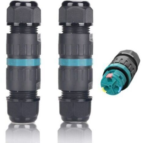 Lot de 2 connecteurs de câbles étanches IP68 Ø5mm-Ø9mm TÜV Manchon de raccordement électrique extérieur 3 broches pour jardin Fond à 2 voies