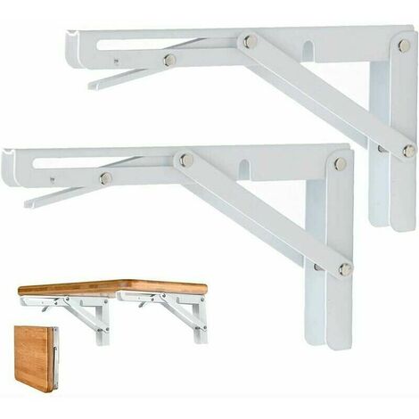 Lot de 2 Console pour étagère Equerre Etagere 250mm, Support Console Pliable, Acier Inoxydable Equerre Rabattable Murale, 50KG/110lbs Porteur Blanc