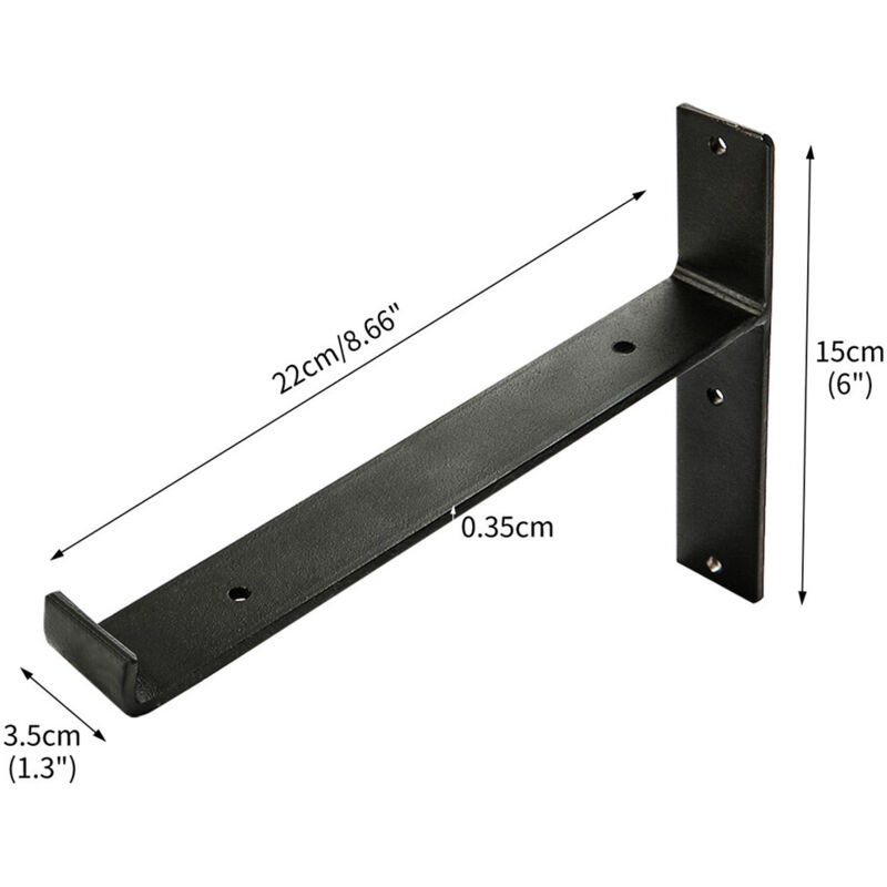 Lot de 2 supports muraux pour étagère – Fer noir mat – Longueur 220mm – Épaisseur 3,5mm – Pour montage sur bois ou mur – Drillpro
