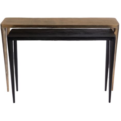 Lot de 2 consoles 120 et 100 cm en aluminium doré et noir