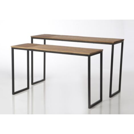 Lot de 2 consoles martelées 140 et 125 cm en manguier et métal