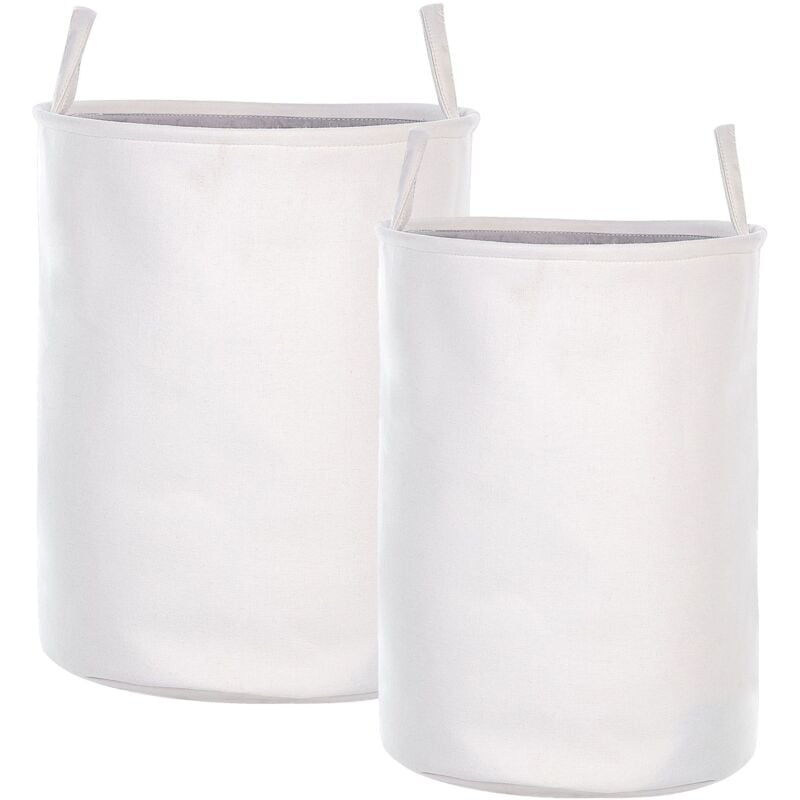 Lot de 2 Corbeilles à Linge avec Cordon de Serrage en Coton et Tissu Blanc Archa