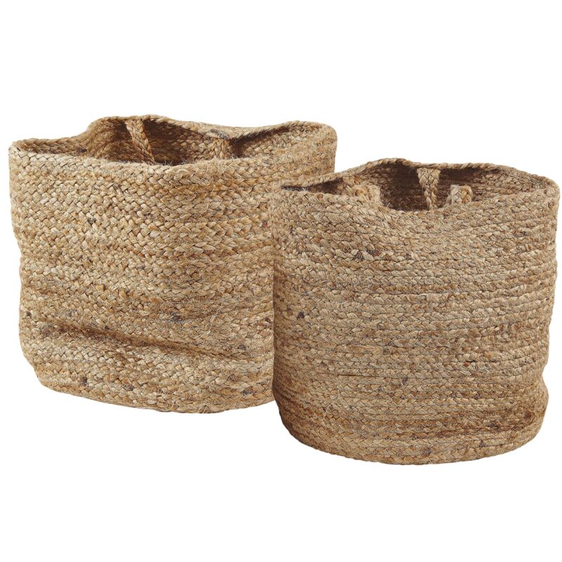 Lot de deux Paniers en Jute Beige de Forme Cylindrique avec Anses solides au Style Bohème Beliani