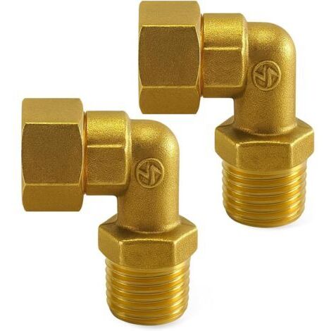 Lot de 2 Coudes en Laiton 90°, Raccord 1/2" IPS Mâle-Femelle, Raccords Robustes Anti-Fuite pour Baignoire à Pattes, Douche, Robinet de Cuisine, Lavabo, Chauffe-Eau