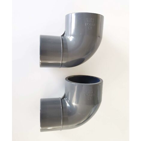 Lot de 2 Coudes PVC Pression 90° Male Femelle / 63mm intérieur vers 63mm extérieur intérieur PN16 / Piscine et arrosage