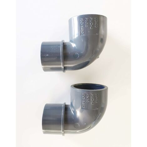 Lot de 2 Coudes réduit PVC Pression 90° / 50mm intérieur vers 40mm intérieur intérieur PN16 / Piscine et arrosage