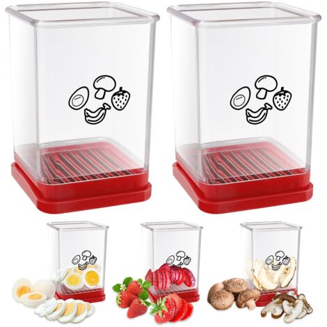 Lot de 2 coupe-fruits avec housse de protection et boîte de rangement, coupe-légumes en acier inoxydable, coupe rapide, ustensiles de cuisine pour fraises et bananes