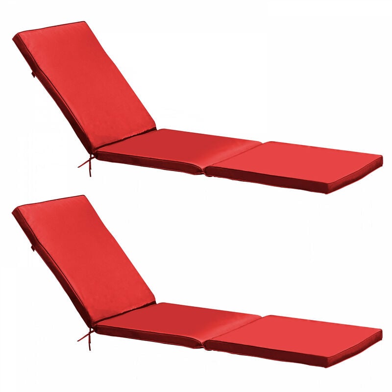 Solys - Lot de 2 coussins bain de soleil polyester rouge 186 x 53 x 5 cm