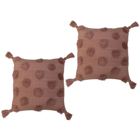 Lot de 2 coussins 40x40 cm à pompons en coton vieux rose - POMPY