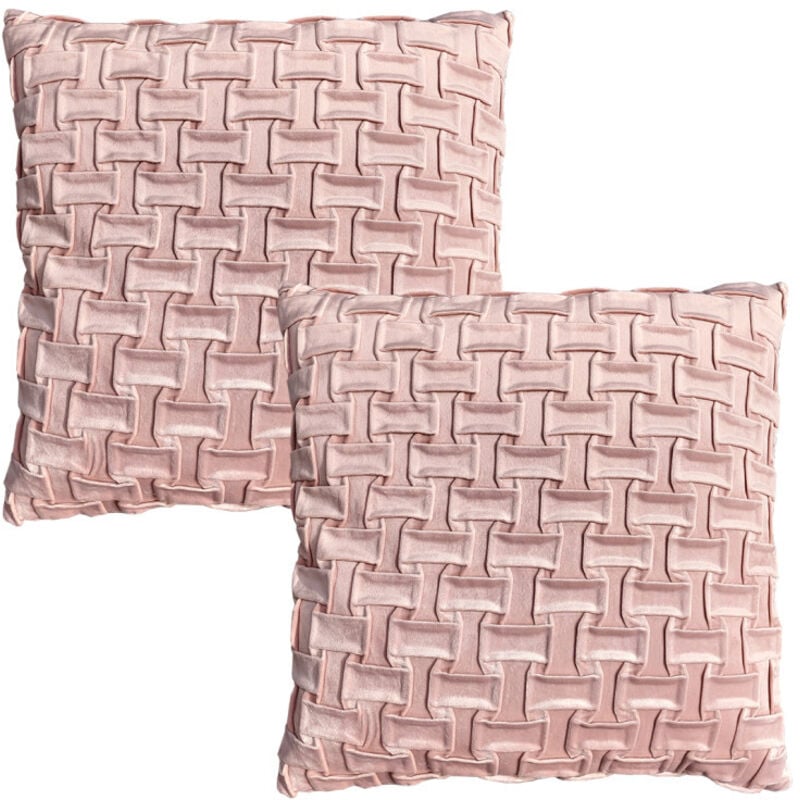 Lot de 2 coussins 45 x 45 cm velours rose et plis géométriques - ROSIE