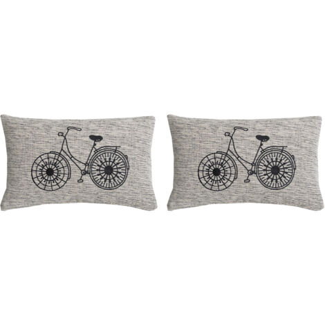 Lot de 2 coussins 50x30 cm décor vélo en coton noir et blanc