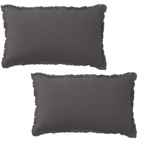 Lot de 2 coussins 50x30 cm en lin gris foncé - FRINGY
