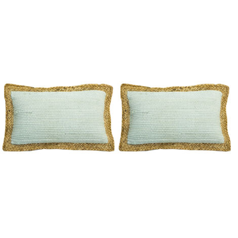 Lot de 2 coussins 50x30 cm en tissu vert d'eau et jute - CHYNDI