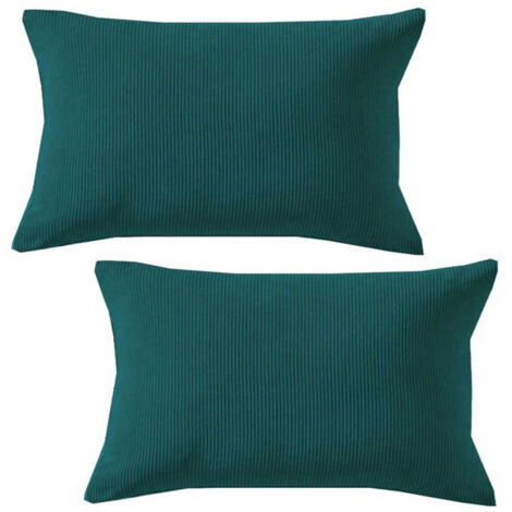 Lot de 2 coussins 50x30 cm en velours côtelé bleu pétrole - RIBBY
