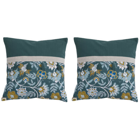 Lot de 2 coussins à pompons 50x50 cm en coton et vert foncé - DEHLI