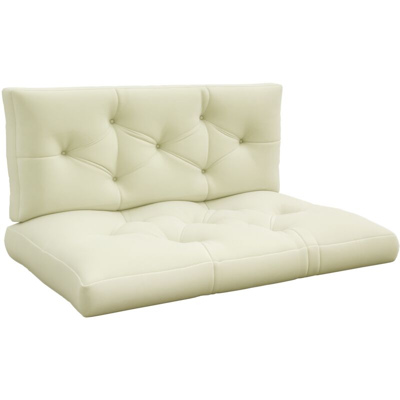 Lot de 2 coussins assises dossiers banc de jardin canapé dim. 120L x 80l x 12H cm polyester crème