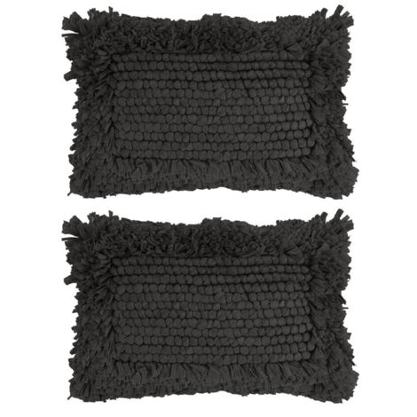 Lot de 2 coussins avec franges 50x30 cm noir