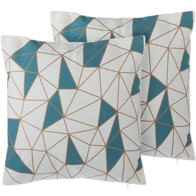 Beliani - Lot de 2 Coussins à Motif Géométrique 45 x 45 cm en Coton avec Triangles Bleus et Dorés pour Style Moderne Glamour ou Scandinave