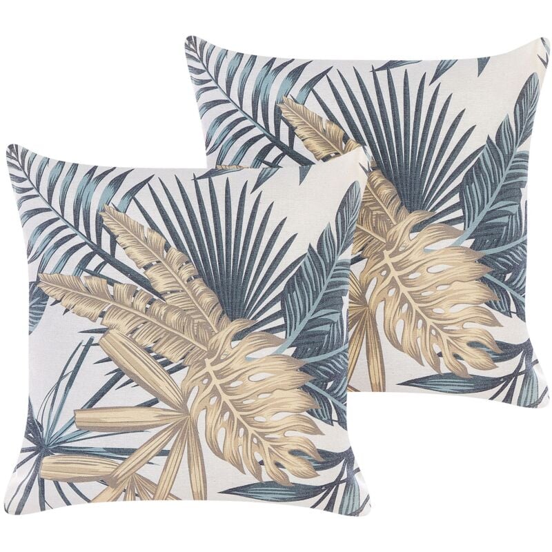 Beliani - Set de 2 Coussins Décoratifs à Motif Feuillage Multicolore en Polyester Style Boho Pour Jardin ou Terrasse Tagetes