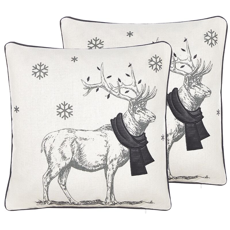 Beliani - Lot de 2 Coussins de Noël avec Motif de Renne 45 x 45 cm en Polyester Tissu Blanc et Noir Noir