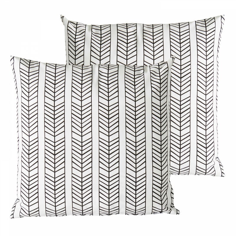 Oviala - Lot de 2 coussins carrés polyester tembu 45x45x8 cm - Blanc/Noir