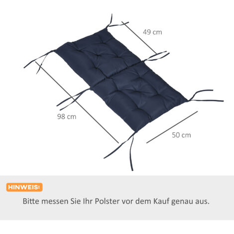 Lot de 2 coussins d'assise, 98 x 50 cm, avec attaches, revêtement en tissu, 8 cm d'épaisseur, bleu foncé