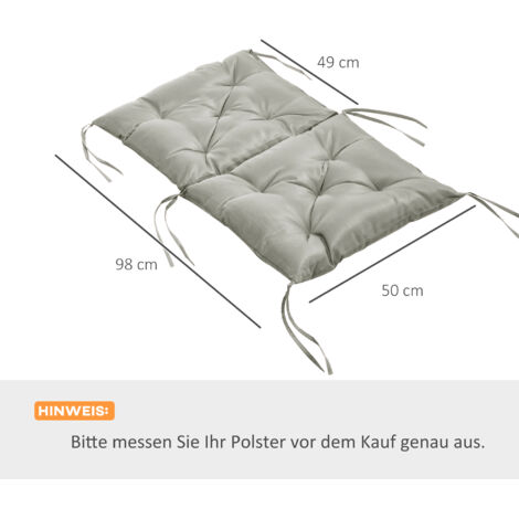 Lot de 2 coussins d'assise, 98 x 50 cm, avec attaches, revêtement en tissu, 8 cm d'épaisseur, gris clair