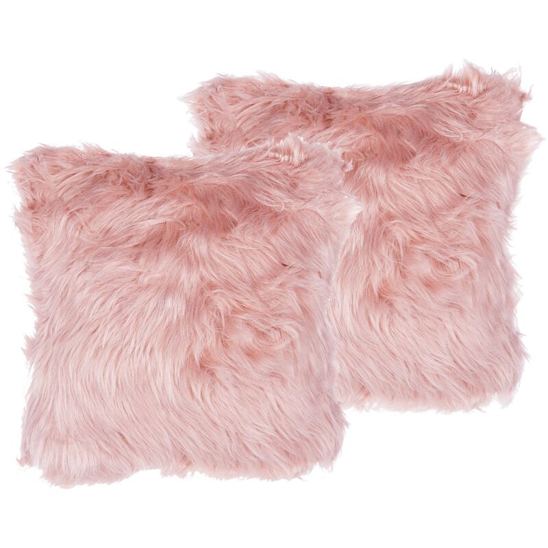 Beliani - 2 Coussins Décoratifs 42 x 42 cm en Fausse Fourrure Rose pour Chambre ou Salon au Style Glamour Scandinave et Féminin
