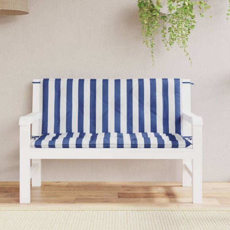 Design In - Lot de 2 Coussins de banc de jardin,Coussin extérieur rayures bleues et blanches CFW17555