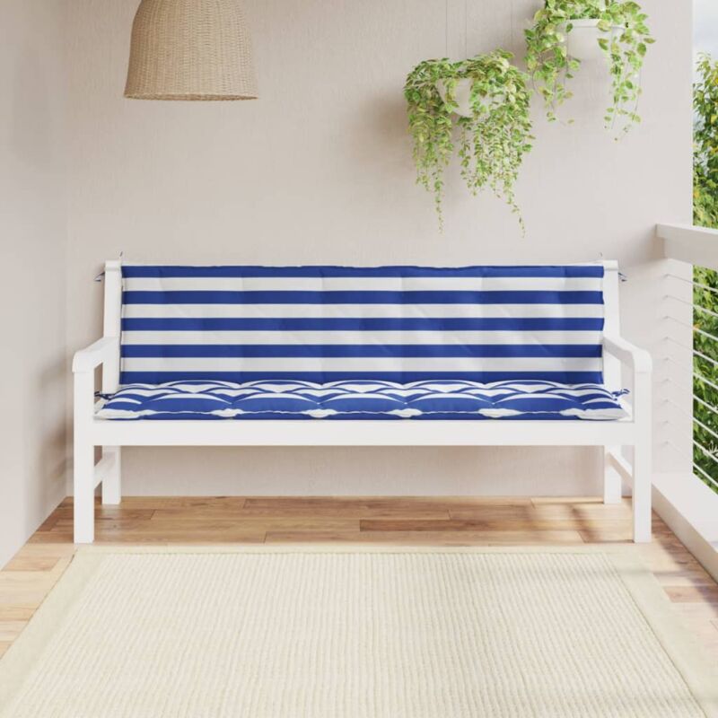 Design In - Lot de 2 Coussins de banc de jardin,Coussin extérieur rayures bleues/blanches CFW32664