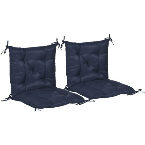 Lot de 2 coussins de chaise 98x50 cm avec liens, housse en tissu, 8 cm d'épaisseur bleu foncé