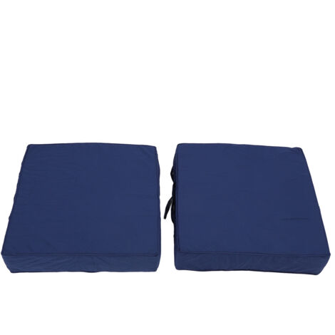 Lot de 2 coussins de chaise de patio 48 x 48 x 10 cm, siège d'extérieur pour meubles de jardin, canapé, avec sangles de poignée, housse lavable carrée, bleu marine